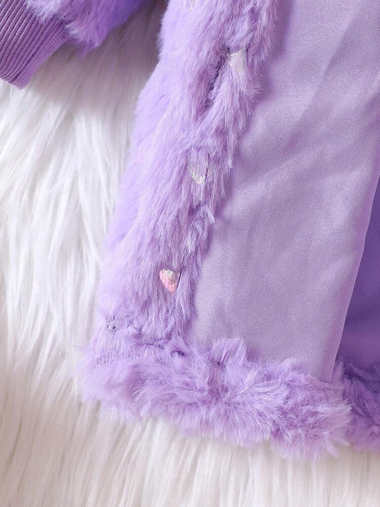 Baby Girl Solid Button Front Hooded Fluffy Coat Without Sweater