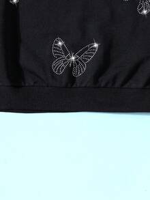 SHEIN 女大童蝴蝶印花連帽運動衫 - 黑色 - 查看 6