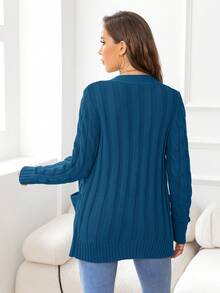 DEARCASE 1件針織扣前開襟羊毛衫 - 藍色 - 查看 2