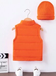 SHEIN Young Boy 1pc Zipper Front Vest Padded Coat - Orange - View 2