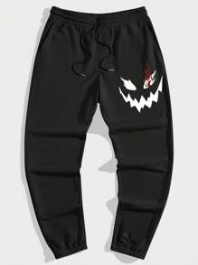 Manfinity Homme Dáng rộng Nam Biểu Hiện In Hình Dây Rút Eo Dài Thấm Hút Mồ Hôi Quần Đồ Họa Đi Chơi Thời Trang Bạn Trai Quà Tặng - màu đen - Xem 7