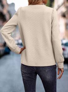 SHEIN LUNE 素色泡泡袖運動衫 - 杏色 - 查看 2