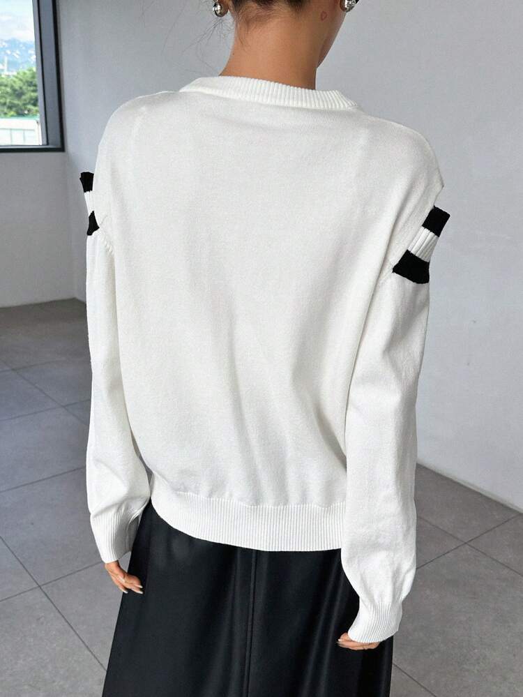 Striped Pattern Sailor Collar Button Front Sweater,Fall Clothes