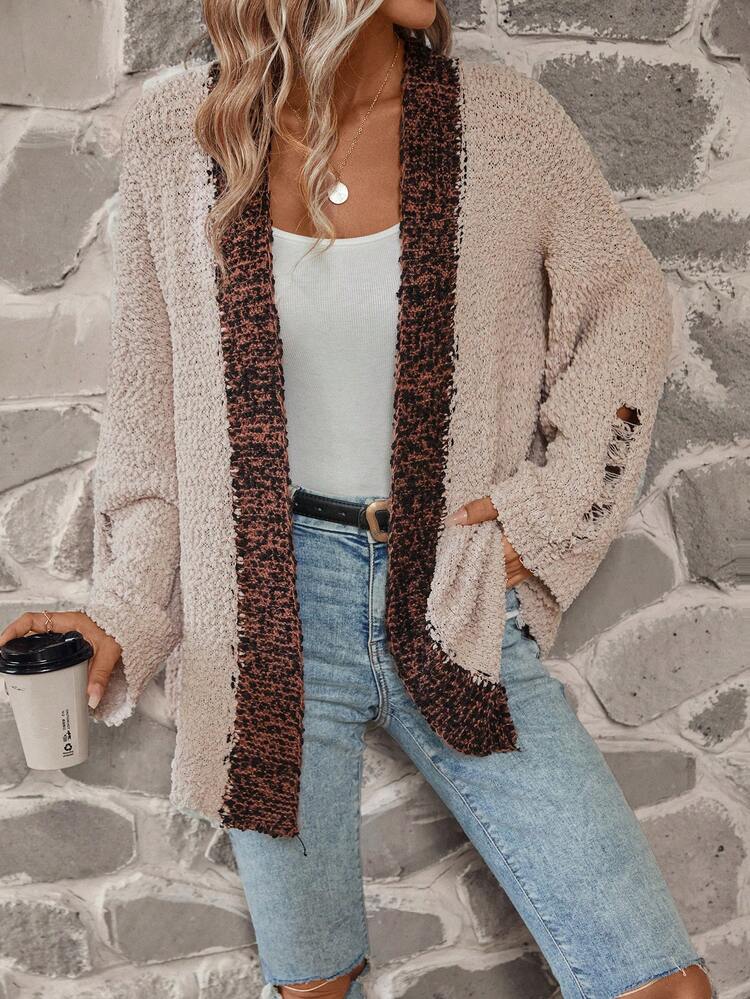 Contrast Trim Drop Shoulder Cardigan