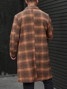 Manfinity Homme Loose Fit Men's Plaid Lapel Collar Overcoat - Multicolor - View 2