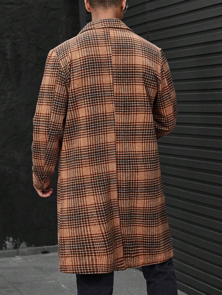 Loose Fit Men's Plaid Lapel Collar Overcoat