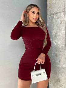 VaVaBold 纯色紧身连衣裙 酒红色 女装 - 酒紅色 - 查看 5