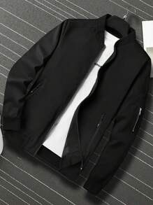 Manfinity Homme Nam Plus 1 Miếng Dây kéo Áo khoác bomber - màu đen - Xem 1