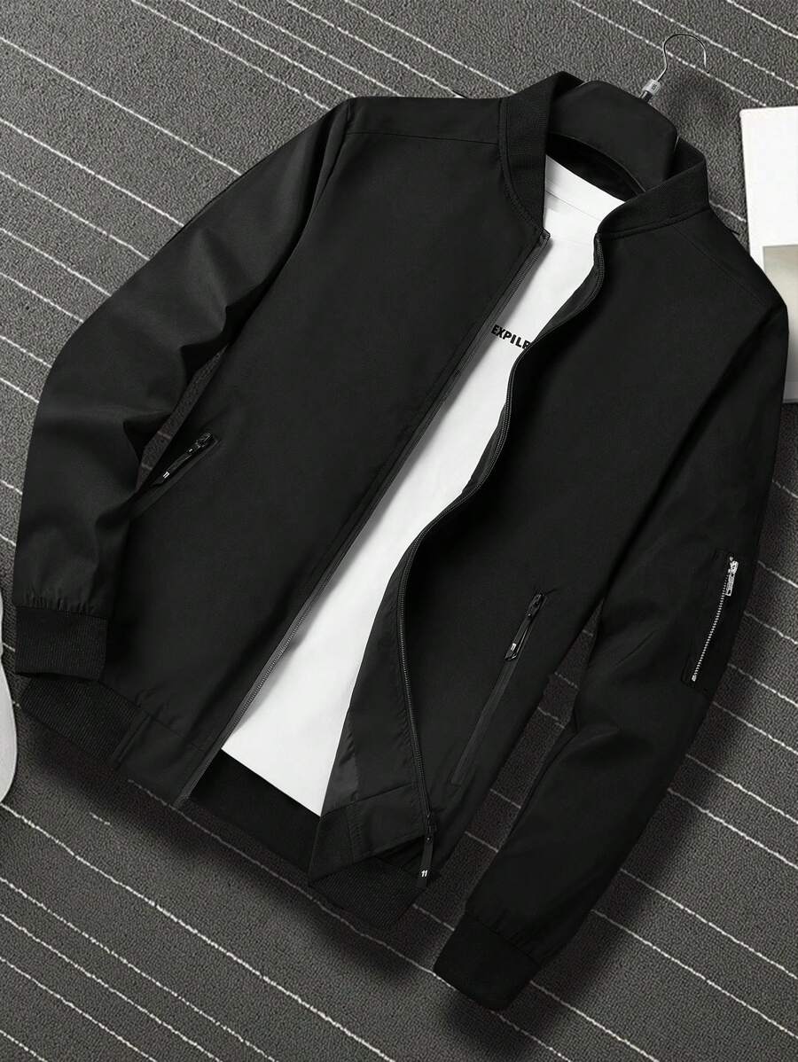 Manfinity Homme Nam Plus 1 Miếng Dây kéo Áo khoác bomber - màu đen - Xem 1