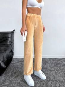 EURMUSE 素色斜口袋長褲 - 駝色 - 查看 4