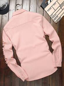 Manfinity Homme Men Ripped Frayed Denim Shirt Without Tee - Pink - View 2