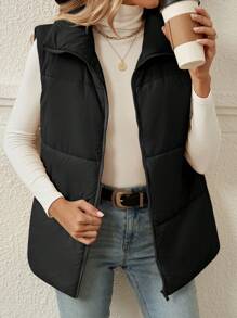 SHEIN LUNE Zip Up Sleeveless  Vest Coat