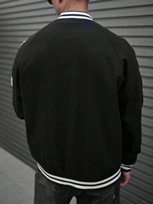 Manfinity Roghcode Men Letter Graphic Striped Trim Raglan Sleeve Varsity Jacket - Black - View 2