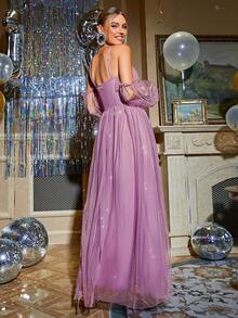 Glamaker 挖肩網紗正式洋裝 - 紫色 - 查看 2