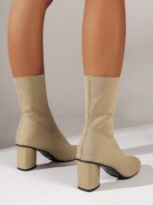 Women's Knitted Boots, 2023 Christmas New Mid-Calf Booties, Beige Fashionable Autumn/Winter Ladies' Boots With Unique Heels, Naked Boot, Fashionable Boots That Make You Look Taller And Slimmer, Halloween Ankle Boots For Women, Boots For Women, Holiday Season Fashion Boots For Women - Apricot - View 4