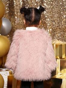 SHEIN Baby Girls' Street Style Solid Color Fleece Jacket - Pink - View 2