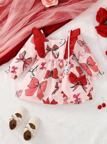 Bebé niña Vestido con estampado de lazo ribete con fruncido con bolso