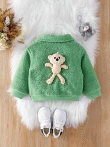 SHEIN Baby Girl Bear Doll Decor Teddy Jacket - Green - View 1