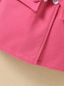 SHEIN Young Girl 1pc Contrast Fuzzy Trim Double Breasted Belted Coat With Bag - Hot Pink - View 6