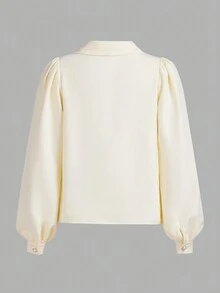 Teen Girl Solid Button Front Shirt - Yellow - View 2