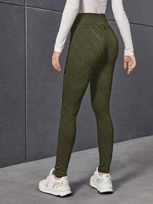 Teen Girl Solid High Waist Leggings - Army Green - View 2