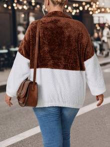 SHEIN LUNE Plus Two Tone Half Zip Teddy Sweatshirt - Multicolor - View 2