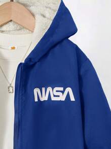 Áo khoác trùm đầu có lót nhiệt Tween Boy Letter không có áo thun - Màu xanh lam - Xem 5