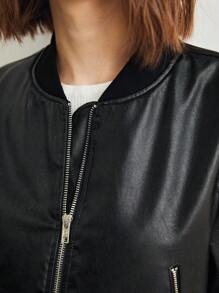 BizChic Zip Up PU Leather Bomber Jacket - Black - View 5