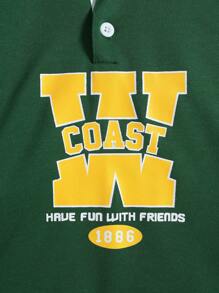 SHEIN 年輕女孩標語圖案撞色領落肩運動衫 - 墨綠色 - 查看 5