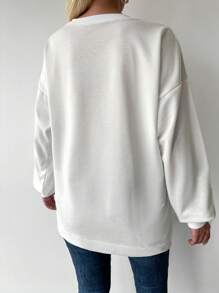 RueChic Drop Shoulder Knot Side Asymmetrical Hem Sweatshirt - Beige - View 2