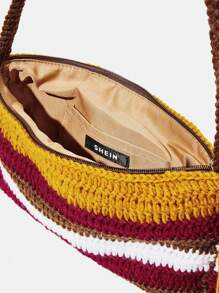 SHEIN VCAY Bolso bandolera para mujeres de moda de color combinado tejido - Multicolor - Ver 7