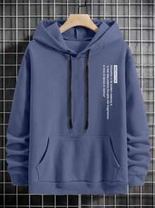 Manfinity Homme Nam Plus Đồ họa Khẩu hiệu Túi kangaroo Dây rút Hoodie Without Tee - Màu xanh bụi bặm - Xem 6