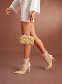 SHEIN Belle Shiny,Glitter Bling Glamorous,Elegant,Exquisite,Quiet Luxury Fashionable Evening Bag With Rhinestone Decoration Dinner Bag,Elegant Rhinestone Rhinestone,Crystal Decor,Faux Pearl For Party Girl,Woman,For Lady,Bride Perfect For Party,Wedding,Prom,Dinner/Banquet Best Gift For Women Valentines - Gold - View 4