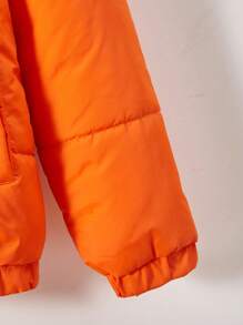 Tween Boy 1pc Letter Patched Detail Raglan Sleeve Hooded Padded Coat - Burnt Orange - View 5