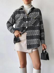 EURMUSE Plaid Print Drop Shoulder Flap Pocket Coat - Multicolor - View 4