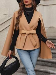 SHEIN LUNE 斗篷袖束帶大衣