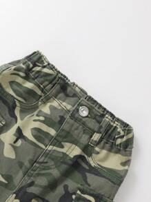 SHEIN Explorewe 年輕女孩迷彩印花帶蓋口袋工裝裙 - 軍綠色 - 查看 6