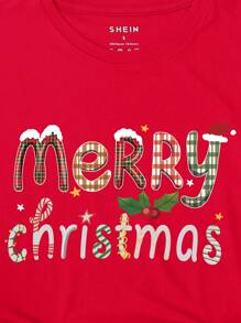 SHEIN LUNE Christmas Print Tee - Red - View 3
