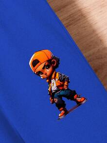 Young Boy Bear Print Hoodie & Letter Graphic Sweatpants - Blue - View 4