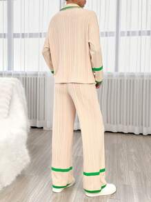 SHEIN Essnce Contrast Trim Drop Shoulder Sweatshirt & Pants - Multicolor - View 4