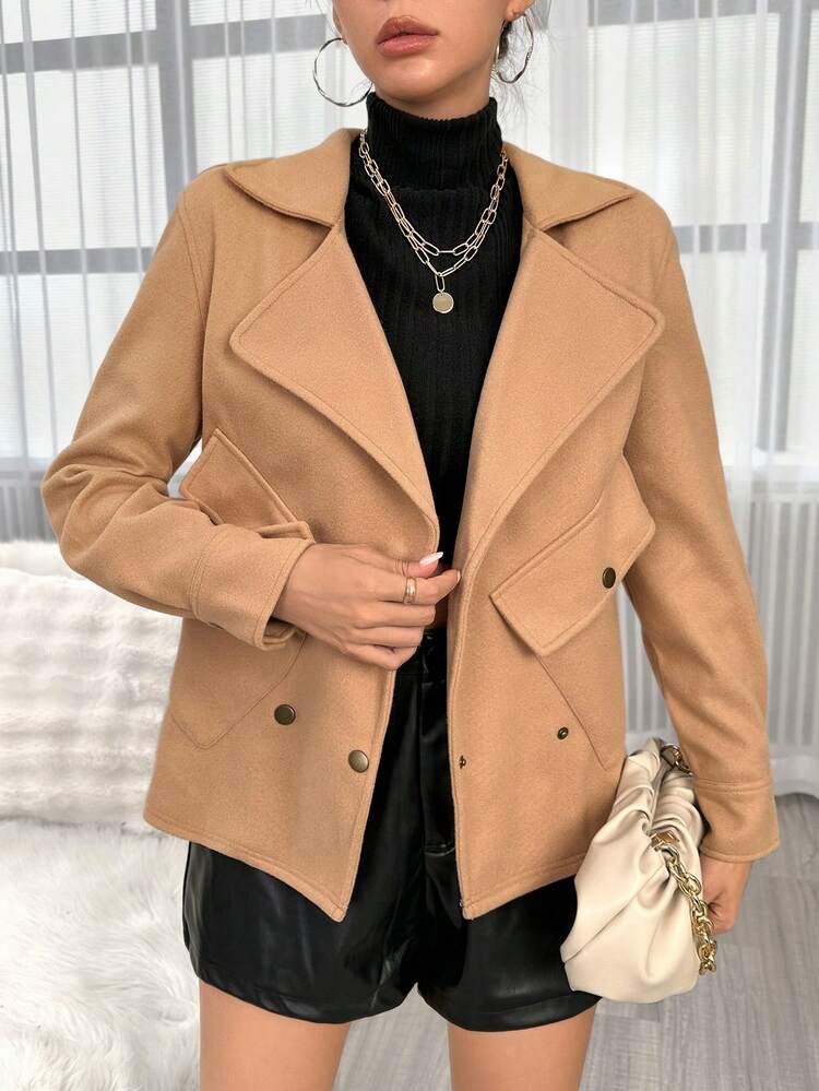 Lapel Neck Double Breasted Flap Pocket Overcoat