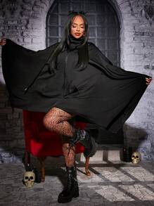 SHEIN PETITE Áo choàng có mũ trùm đầu rắn - màu đen - Xem 2