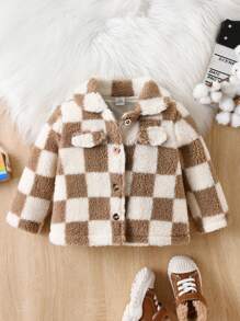 Baby Boys Checkerboard Pattern Flap Detail Teddy Coat - Multicolor - View 1