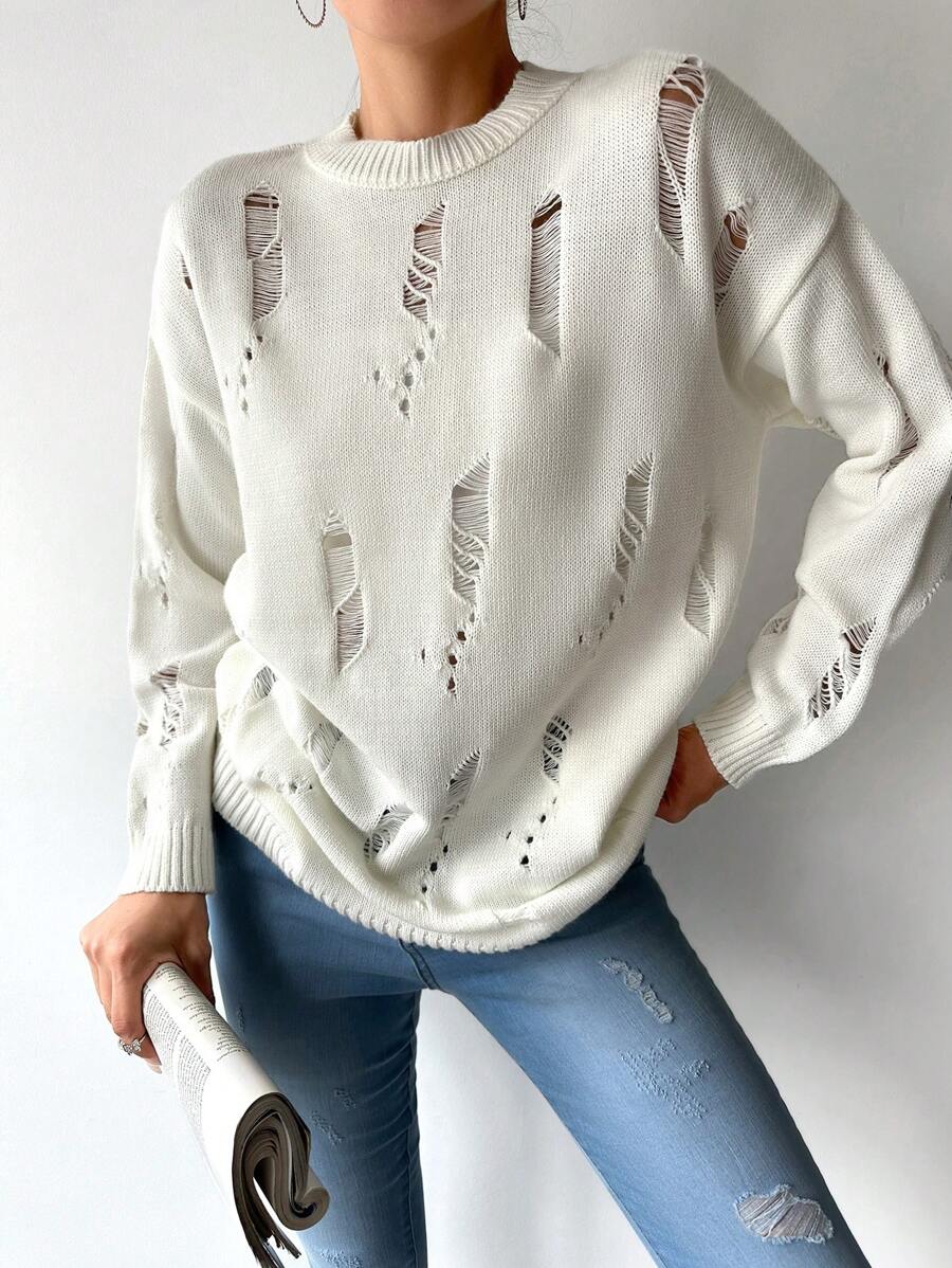 Jednolity Podarte Opuszczane ramiona Swetry