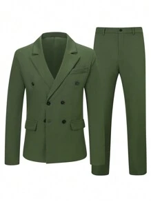 Manfinity Mode 1 Miếng Lỏng lẻo phù hợp Đôi ngực Áo vest Và 1 Miếng Quần tây Cho nam giới - xanh quân đội - Xem 4