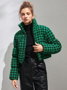 SHEIN Unity Áo khoác đệm có khóa kéo in họa tiết răng sói Quần áo mùa đông - màu xanh lá - Xem 1