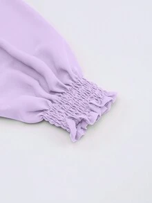 DOKOTOO Notched Neckline Lantern Sleeve Blouse - Mauve Purple - View 6