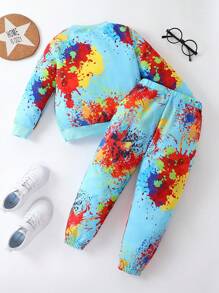 SHEIN Young Boy Cartoon Graphic Sweatshirt & Sweatpants - Multicolor - View 2