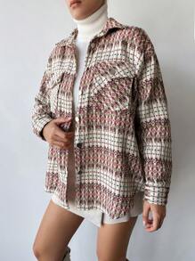 RueChic Áo khoác có túi trễ vai in họa tiết kẻ sọc - Nhiều màu - Xem 3