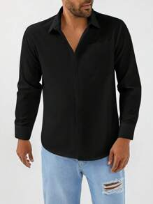 RueChic Men Solid Pocket Patched Shirt - Black - View 3